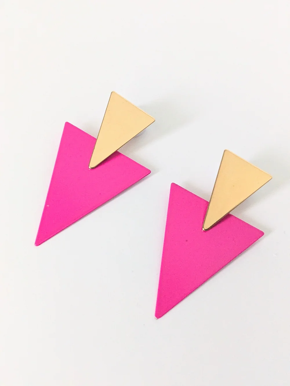 Hot Pink Triangle Drop Earrings - Picture 2 of 2